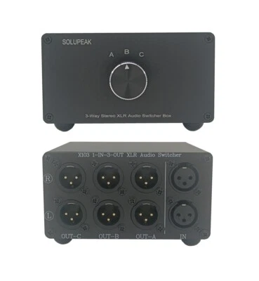 SOLUPEAK 1 IN 3 OUT XLR Balanced Audio Switch box, 3-channels XLR Stereo Convert - Image 1 of 4