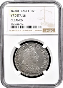 1690-D FRANCE 1/2 Ecu with 8 Ls Silver Coin Lyon mint Louis XIV NGC VF-Details - Bild 1 von 4