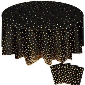 4 Pcs Round Dot Tablecloth 84 Inch Plastic Polka Dot Table Cover Disposable C... - Bild 1 von 6