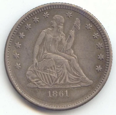 1861 Seated Liberty Quarter, Sharp AU Details, Civil War Date - Image 1 of 2