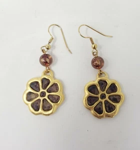 Gold Tone Translucent Lucite Flower Wire Dangle Earrings - Picture 1 of 3