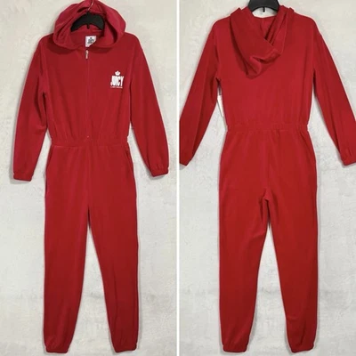 NEW Juicy Couture Red Velour Jumpsuit Size XS Hooded Jogger One Piece Tracksuit - Image 1 of 4