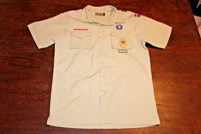 Boy Scouts of America BSA Men's Shirt Tan Small Sewn Patches Short Sleeve - Image 1 of 4