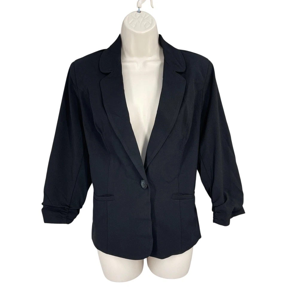 Женский блейзер Valerie Stevens размер 8 черный на одной пуговице с рюшами рукав 3/4 карьерный - Изображение 1 из 4