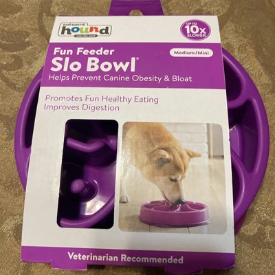 Outward Hound Fun Feeder Slo Bowl Slow Feeder Dog Bowl Medium/Mini Purple NEW - Image 1 of 3