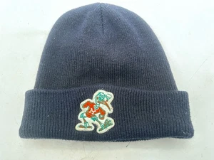 VTG Miami Hurricanes Beanie Hat Dark Blue Cuffed Knitted Cap NCAA Sebastian - Picture 1 of 6