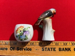 Herend Ungarn Porzellan Figuren, Vogel auf Baumstumpf #5666, & kleine Blumenschale - Bild 1 von 8