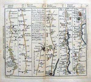 ALNWICK BERWICK EDINBURGH ROAD MAP BY CARINGTON BOWLES c1782 GENUINE ANTIQUE - Picture 1 of 5