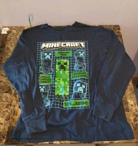 T-shirt Minecraft manica lunga stampa grafica taglia small blu verde logo ragazzo/uomo - Foto 1 di 6