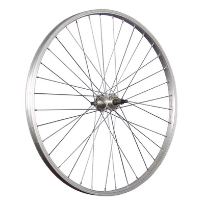 Laufrad 26 Zoll Hinterrad Fahrrad Felge Edelstahl Speichen Schraubkranz silber - Bild 1 von 4