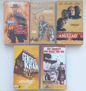 VHS Bundle X5 (Westerns/Historical) PAL Good Bad Ugly, Genghis Khan, Spartacus - Picture 1 of 7