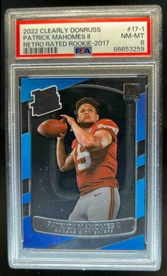 2022 Clearly Donruss Patrick Mahomes II Retro Rated Rookie 2017 #17-1 PSA 8 - Image 1 of 2