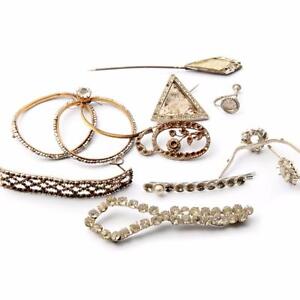 (9) Czech Vintage silver tone rhinestone tiara earring hatpin brooch elements