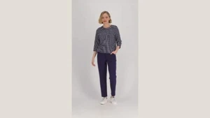 Top de rizo francés a rayas Denim & Co. con detalle de ojal-azul marino-XL-NUEVO-A475873 - Imagen 1 de 1