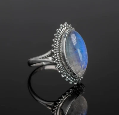Hermoso anillo de piedra lunar arco iris de plata esterlina 925 maciza regalo de cumpleaños para ella Foto 1 de 4