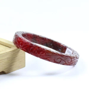 Brazalete Brazalete 60mm Chino Tallado a Mano Rojo Marrón Jadeíta Jade Gemas j7805 - Imagen 1 de 10