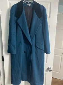 Vintage LORING Aqua Wool Coat Velvet Collar Double Breasted Classic Sz 16. EUC - Picture 1 of 14