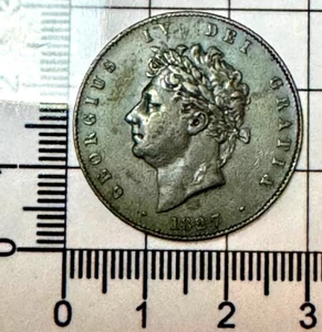 X393: Medio penique de cobre Jorge IV de 1827 en muy buen grado - Imagen 1 de 2