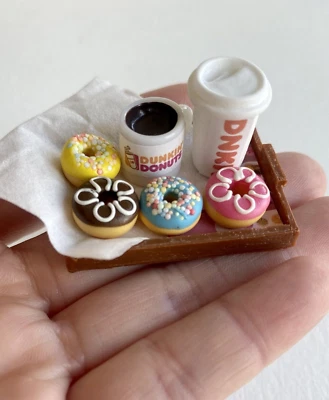 Miniature Dollhouse Handmade Dunkin’ Donuts With Tray 7 PCs Set Doughnuts - Image 1 of 4