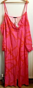 BooHoo Plus Chain Print Off Shoulder Wide Leg Jumpsuit Size UK 20 Pink - Picture 1 of 24