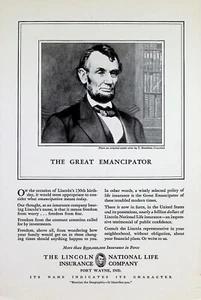 VINTAGE 1930s Print Ad ~ Lincoln National Life Insurance ~ The Great Emancipator - Picture 1 of 1