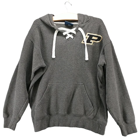 J. America Women's Purdue Boilermakers Lace Up Hoodie Sweatshirt Grey Medium Cover