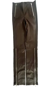 HELMUT LANG Womens Zip Lamb Leather Pants Wine Brown Size 2 (MSRP $1,095) NWT - Picture 1 of 22