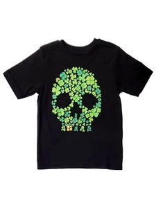 Boys Black Clover Skull Gold Tooth Saint Patty's St. Patrick's Day T-Shirt Med - Picture 1 of 2