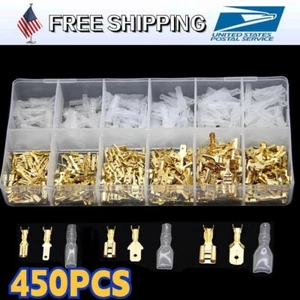 450 Stck. 2,8/4,8/6,3 mm Stecker Buchse Spaten Crimp Klemmen Elektrische Steckverbinder Set - Bild 1 von 11