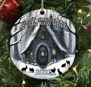 First Christmas In New Home Ornament Name Personalisiert 3,5" Rund Flach Aluminium - Bild 1 von 6