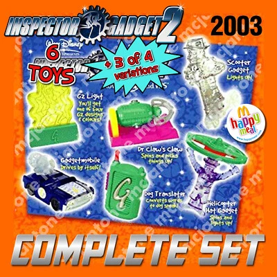 MIP SET 6 McDonald's 2003 INSPECTOR GADGET Disney Toy Complete + 2 VARIATIONS - Image 1 of 3
