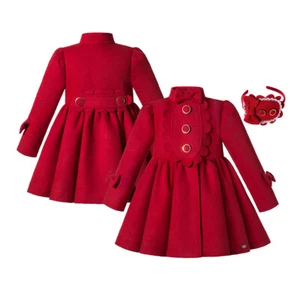 Pettigirl New Winter Dress Coat Xmas Vintage Red Thick Jacket with Headband Suit - Picture 1 of 12