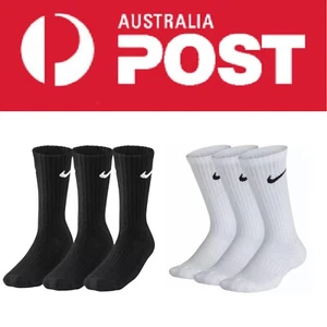 3-Pack Unisex Nike BLACK/WHITE PERFORMANCE Cotton Crew Socks Mens M6-8/L9-12 - Picture 1 of 18