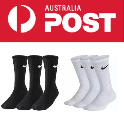 3-Pack Unisex Nike BLACK/WHITE PERFORMANCE Cotton Crew Socks Mens M6-8/L9-12 - Image 1 of 4