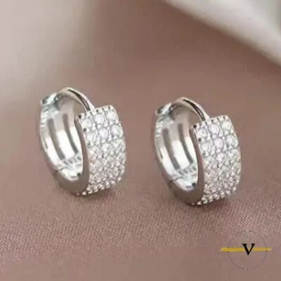ORECCHINI DONNA A CERCHIO DI 1 CM CON ZIRCONI BIANCHI IN ARGENTO 925 RODIATO - Immagine 1 di 4