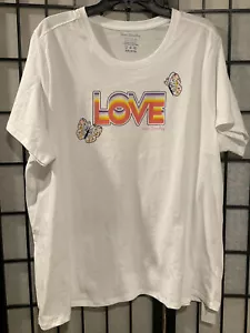Neu Vera Bradley weißes T-Shirt Regenbogen LOVE Schmetterlinge Übergröße 2XL - Bild 1 von 5