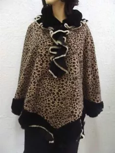 BRAND NEW CLOTH AND SHEARLING SHEEPSKIN FUR CAPE WOMEN WOMAN SIZE ONE SIZE - Picture 1 of 1