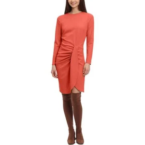 Donna Morgan Womens Red Crepe Faux Wrap Gathered Wear To Work Dress 16 BHFO 0535 - Picture 1 of 2