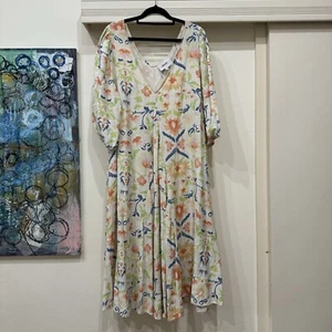 Binny Size 16 Midi Dress A Line White Floral V Neck Casual - Picture 1 of 8