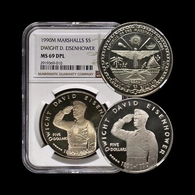 MARSHALL ISLANDS. 1990, 5 Dollars, M - NGC MS69 - Top Pop 🥇 Eisenhower - Image 1 of 4
