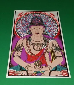VTG ORIGINAL 68' BUDDAH AMITABHA SIRKIA SILKSCREEN POSTER PSYCHEDELIC BLACKLIGHT - Picture 1 of 13
