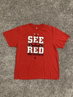 VTG Adidas SEE RED Chicago Bulls NBA Playoffs Basketball Shirt 2XL Derrick Rose - Image 1 of 4