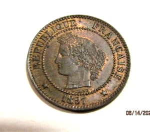 Moneda antigua de 2 céntimos Francia 1897-A - Imagen 1 de 5