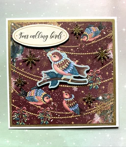 HANDMADE 3D CHRISTMAS CARD TOPPER , FOUR CALLING BIRDS - Picture 1 of 2