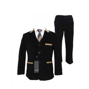 Boys Black Formal Corduroy Wedding Party Communion Pageboy 5 Piece Suit - Picture 1 of 6