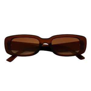 SLIM - Retro 90s Slim Small Rectangle Sunglasses Clear Brown Amber Fade - Picture 1 of 10