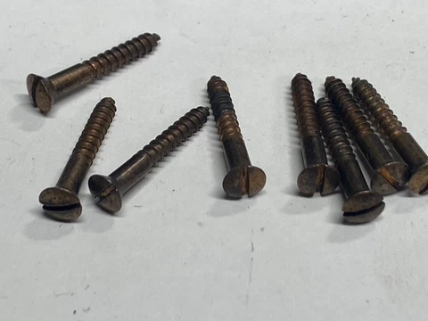 8  #6 x 1" Vintage Reclaimed Brass/Copper Oval Head Slot Wood Screw Restoration Cover