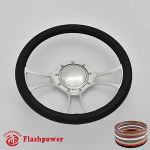 14" Billet Steering Wheel Black Full Wrap Chevrolet GMC Carlo Camaro w/ Horn - Picture 1 of 8