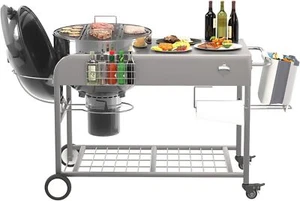 Grill Table for Weber 18" & 22" Original Kettle, Outdoor Grill Cart with Wheels - Picture 1 of 7