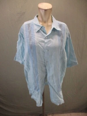 CUBAVERA Size XL Mens Blue 100% Linen Short Sleeve Button Up Summer Shirt 117 - Image 1 of 4